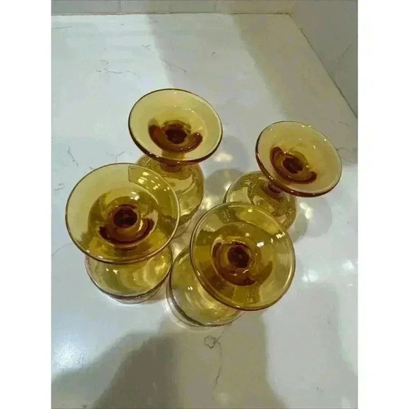 4 Vintage Libbey Americana Amber Stemmed Wine Glasses Goblets Embossed 8 Oz. - Picture 14 of 14